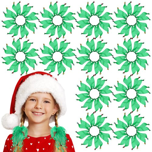Hotop 12 Pcs Christmas Hair Ties with Bells Ribbon Hair Elastic Scrunchies Xmas Hair Ties Ribbon Ponytail Holder for Christmas Party Accessories(Green)