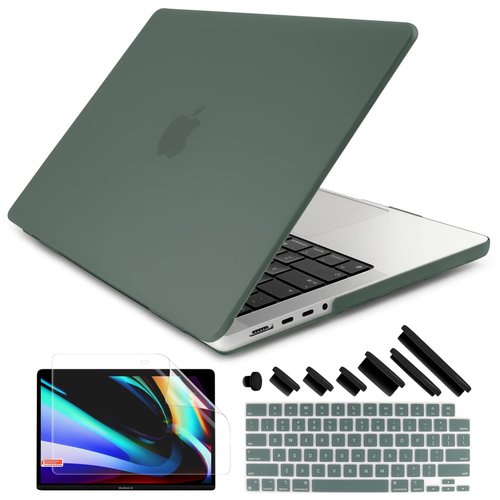 DONGKE Compatible with M3 MacBook Pro 14 inch Case 2024 2023 2021 A2918 A2992 M2 A2779 M1 A2442 Pro/Max with Touch ID, Plastic Hard Shell with Keyboard Cover & Screen Protector, Midnight Green
