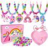 DIZRNOI Jewelry Making Kit for Girls Unicorn Mermaid Charm Necklace Making Supplies Beads Set Birthday DIY Arts and Crafts for Girls