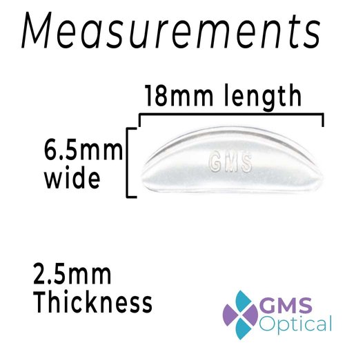 GMS Optical® 2.5 Thick / 18mm Long Length - Anti-Slip Adhesive Contoured Soft Silicone Eyeglass Nose Pads with Super Sticky Backing for Glasses, Sunglasses, and Eye Wear - 5 Pair (Clear)