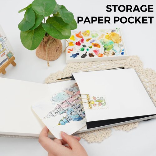 Funto Watercolor Journal, 8.5x5.5, 48 Pages, Cold-Pressed, Inner Paper Pocket and Elastic Band, Art Supplies for Mixed Media