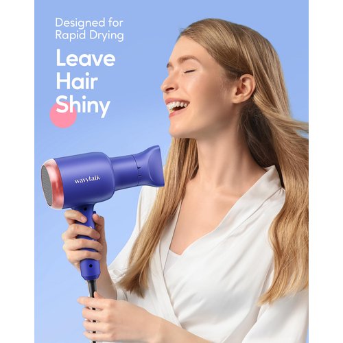 Wavytalk Professional 1875 Watt Hair Dryer Blow Dryer with Diffuser Nozzle Comb and Concentrator Negative Ions Fast Drying Light and Quiet with Ceramic Technology for All Hair Types Sapphire Blue