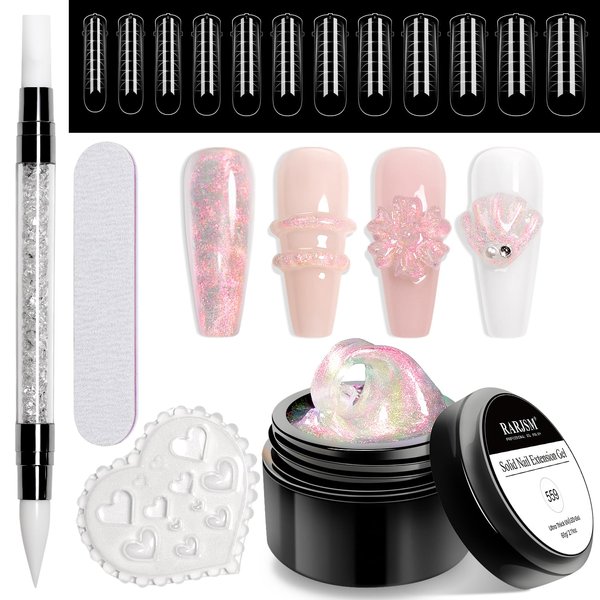 RARJSM Aurora Solid Builder Nail Gel Non Sticky Hand 3d Sculpting Nail Extension Gel Galaxy Starry Cloud Clear Orange Pink Glitter Shimmer Structure Hard Gel for Carving Nail Art Design Kit 60g
