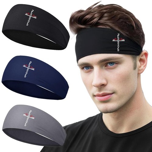 Sweatbands for Men 3pcs Headbands for Men Sport Sweat Bands Headbands Men Christian Jesus Cross Printing Cooling Mens Headband Running Workout Headbands for Men Women Gift Yoga Athletic Men's Hairband