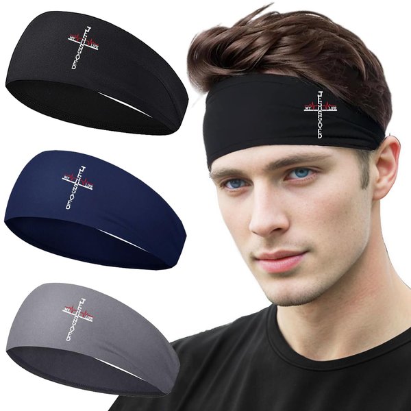 Sweatbands for Men 3pcs Headbands for Men Sport Sweat Bands Headbands Men Christian Jesus Cross Printing Cooling Mens Headband Running Workout Headbands for Men Women Gift Yoga Athletic Men's Hairband