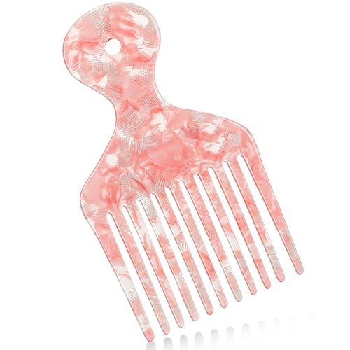 Afro Hair Pick Comb Wide Tooth Comb for Curls Hair Styling Tool Afro Pick for Women and Men Detangling Lifting Comb 4.8 Inches, Pink