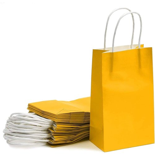BLUE PANDA 25 Pack Yellow Paper Gift Bags with Handles for Birthday Party Favors (5x3x9 Inches)