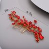 Chargances Bridal Wedding Crystal Hair Comb Handmade Flower Gemstone Hair Side Comb Red Rhinestone Headpiece Bridal Hair Accessories for Wedding Prom Flower Girl (Red)