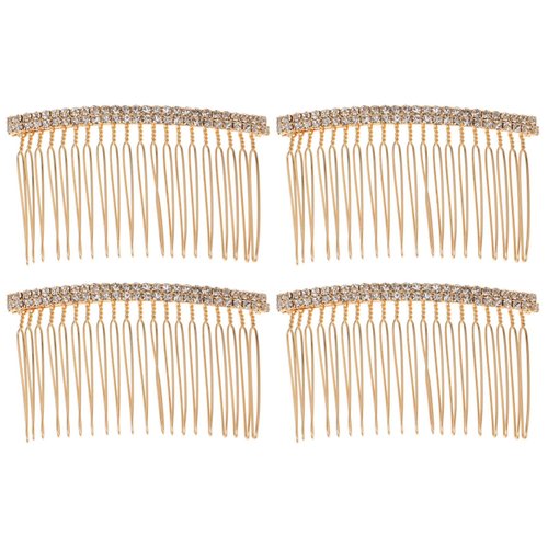 Beaupretty 4pcs Hair Accessory Silver Headpieces with Gold Rhinestone Tiara, Barrettes, and Hairpin for Bride