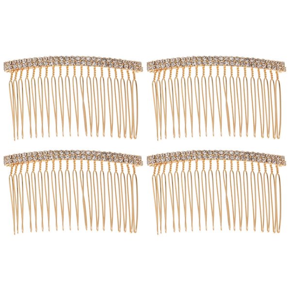 Beaupretty 4pcs Hair Accessory Silver Headpieces with Gold Rhinestone Tiara, Barrettes, and Hairpin for Bride