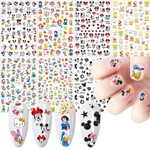 Cartoon Nail Art Stickers Cute Cartoon Nail Decals 3D Self-Adhesive Nail Art Supplies Designer Nail Stickers for Women Kids Girls Manicure Acrylic Nails Decoration Accessories 7 Sheets