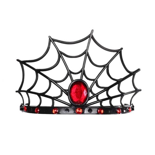 Dzrige Halloween Spider Web Headband,Spider Web Crown Headdress,Black Spider Web Hair Hoop with Red Rhinestones,Halloween Costume Accessories for Women Girls Kids Cosplay
