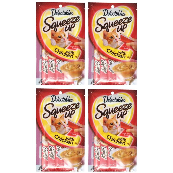 Delectables Squeeze Up Hartz Cat Treats Bundle of 4 Flavor Pouches, 2.0 oz Each (Chicken)