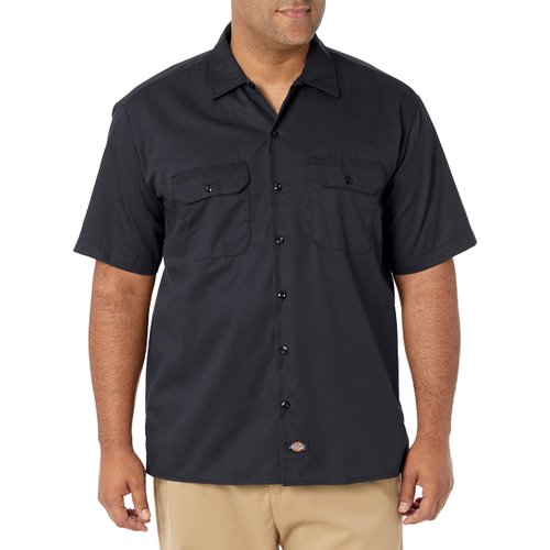 Dickies Men's Short Sleeve Work Big and Tall Button Down Shirt, Black, 5XL Plus UK