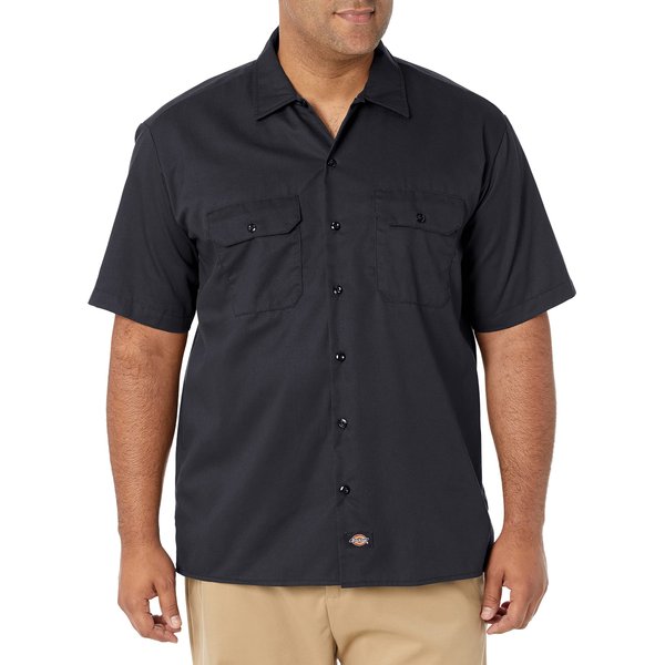 Dickies Men's Short Sleeve Work Big and Tall Button Down Shirt, Black, 5XL Plus UK