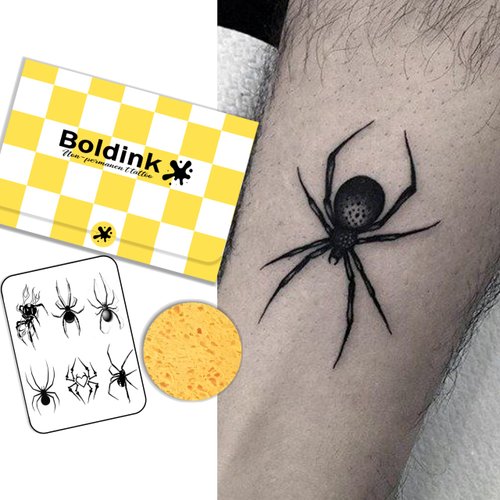 Boldink Semi-permanent tattoos, realistic fake tattoos, last 7-15 days, waterproof non-reflective temporary tattoo stickers, cruelty-free, uniquely designed exquisite packaging（Spider 2）