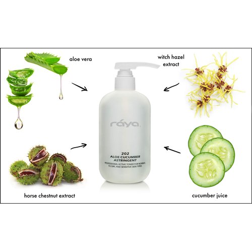 RAYA Aloe Cucumber Astringent 16 oz (202) | Gentle Pore Tightening and Smoothing Facial Toner for Dry and Sensitive Skin | Helps Refine, Cool, and Sooth | Smooths Complexion When Used Before Make-Up