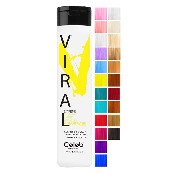 Celeb Luxury Viral Colorwash, Professional Semi-Permanent Hair Color Depositing Shampoo, Yellow 8.25 Fl Oz (Pack of 1)