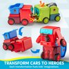 SYNCFUN 4 Pack Toy Cars for Toddler, Push & Go Transforming Robot Toy Cars, Construction Vehicles Set for Boys Girls, Birthday Party Favor Gifts for Kids