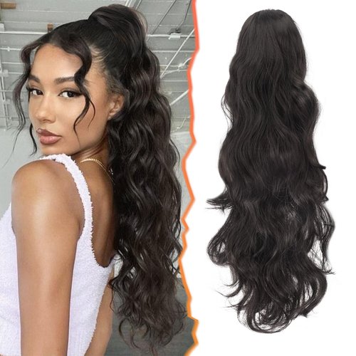 BARSDAR Ponytail Extension for Women, Claw Clip Ponytail Extension Long Wavy Dark Brown Hair Ponytail Extension Synthetic Clip in Ponytail Hairpieces for Women Daily Party Halloween(20'', Dark Brown)