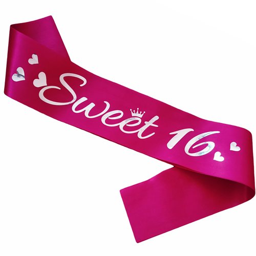 LXYXUUN Sweet 16 Sash Pink, Silver Foil Birthday Sash for 16th Funny Birthday Party Decorations, ...