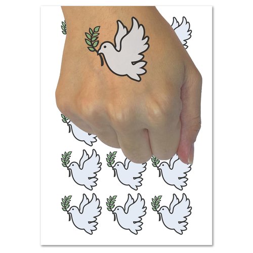 Peace Dove with Olive Branch Temporary Tattoo Water Resistant Fake Body Art Set Collection - 15 2" Tattoos (1 Sheet)