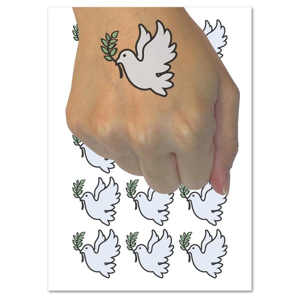 Peace Dove with Olive Branch Temporary Tattoo Water Resistant Fake Body Art Set Collection - 15 2" Tattoos (1 Sheet)