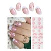 Semi Cured Gel Nail Strips | French Pink Flower 20pcs Semi Cured Gel Nails Sticker | Gel Nail Wraps UV for Home Nails DIY