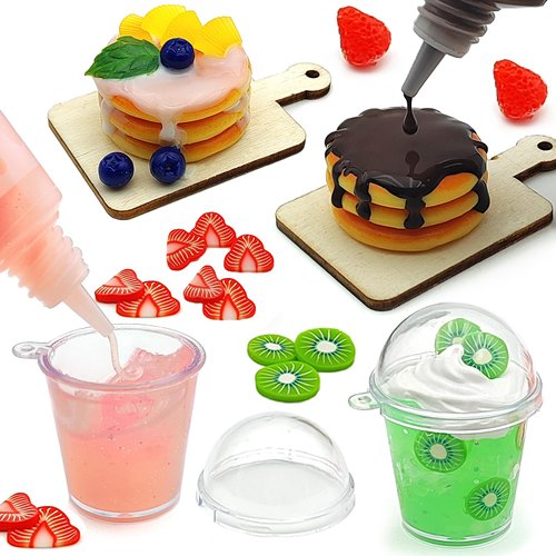 DIY Mini Foods Toy Making Cake Drink Material Kit Kitchen Pretend Play Food Set for Kids Age 8+ Make Your Food (Cake Set)