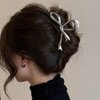 Metal Silver Hair Claw Clips Hair Bows for Women 1Pcs Ribbon Bow Hair Claw Clips for Thick Hair Bow Knot Hair Clips Bow Silver Hair Clips Bow Hair Clips Bow Clips Cute Hair Bows Bows Hair Accessories
