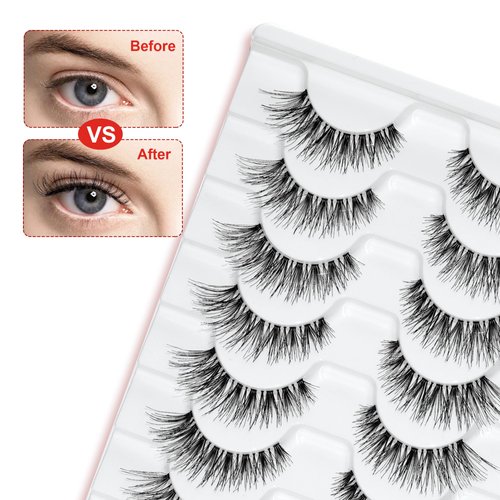 False Eyelashes Wispy 100% Handmade Luxurious Cat Eyelashes Natural Look 10 Pair Wispies Lashes For Daily work and Wedding, Easy to Wear (Bemi Wispy)