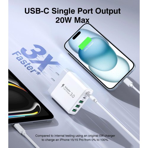 USB C Charger Block, [2-Pack] 50W 5-Port USB C Wall Charger Type C Charger Fast Charging Blocks Cube, Multiple Ports PD Power Adapter QC Wall Plug for iPhone 16 15 14 13 12 Pro Max Galaxy Tablet