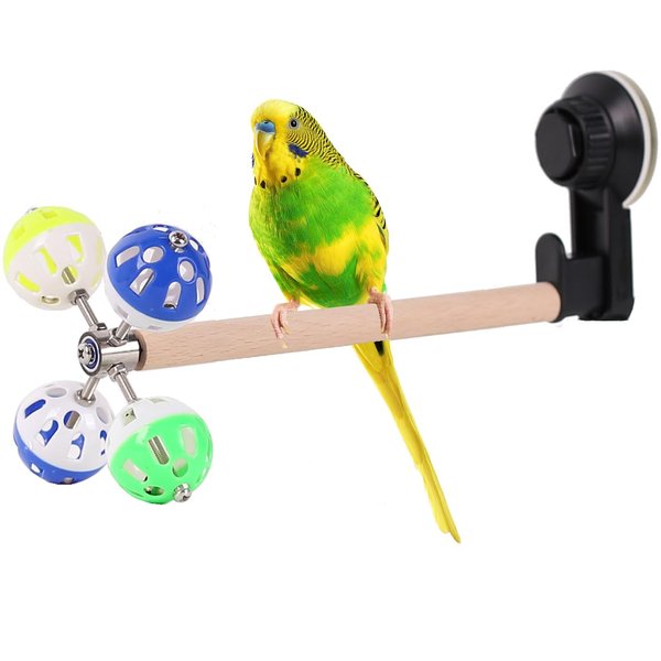 Window Glass Bird Perch Toy with Suction Cup, Small Bird Stand Perch Toy with Rotating Balls Spinning Bird Toys for Paraket Budgies Parrot Conure Cockatiel