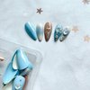 24 Pcs Nude Almond Press on Nails Medium Cute Fake Nails Press ons Stiletto Nail Tips Blue Gradient False Nails with 3D Star Designs Acrylic Glue on Nails Glossy Artificial Stick on Nails for Women