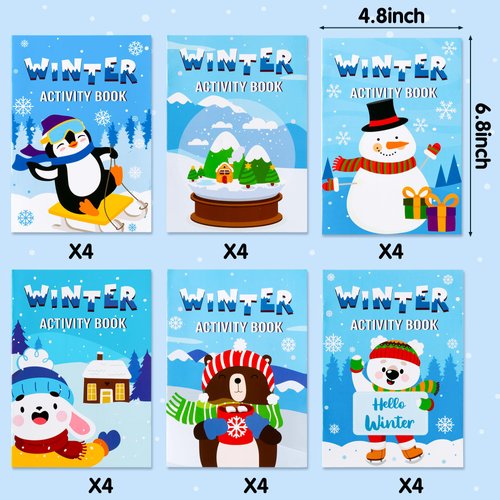 ANGOLIO Winter Game Activity Coloring Book for Kids Christmas Holiday Coloring Books, Fun Winter Party with Snowman Bear Animal Pattern Drawing Supplies for Back to School Classroom Rewards Goodie Bag