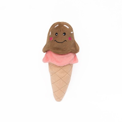 ZippyPaws NomNomz Plush Dog Toy, Stuffed Toy with Round Squeakers, Cute Food Character, Ice Cream