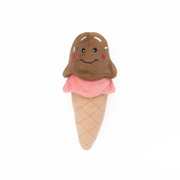 ZippyPaws NomNomz Plush Dog Toy, Stuffed Toy with Round Squeakers, Cute Food Character, Ice Cream