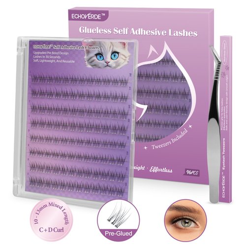ECHOVERDE Glueless Natual lashes 10-13mm Lengths Wispy Lash Clusters. Lash Clusters Plus a Lash A...