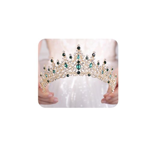 JWICOS Tiaras and Crowns for Women Crystal Wedding Tiara Crown Headband Princess Tiara for Bride Quinceanera Crown for Birthday Prom Pageant Halloween Costume Cosplay (Green)