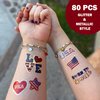 Fourth of July Party Supplies Temporary Tattoos 80pcs Patriotic Glitter and Mettalic Styles USA Independence Day Red Blue America, July 4th Party Favors, USA Flag Decor for Kids Adults