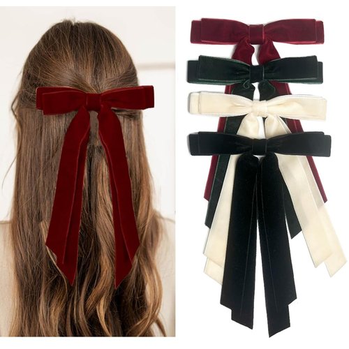Tobeffect Velvet Hair Bows for Women Girls Christmas Hair Accessories Red Green Hair Bow Velvet Bows for Hair Womens Holiday Velvet Ribbon Bows Christmas Gifts