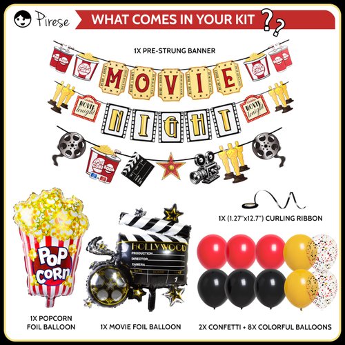 Pirese Movie Night Decorations, Movie Theme Party Decorations, Movie Night Party, Movie Party Decor | Hollywood Party Decorations | Movie Night Birthday Decorations, Hollywood Decorations, Movie Party