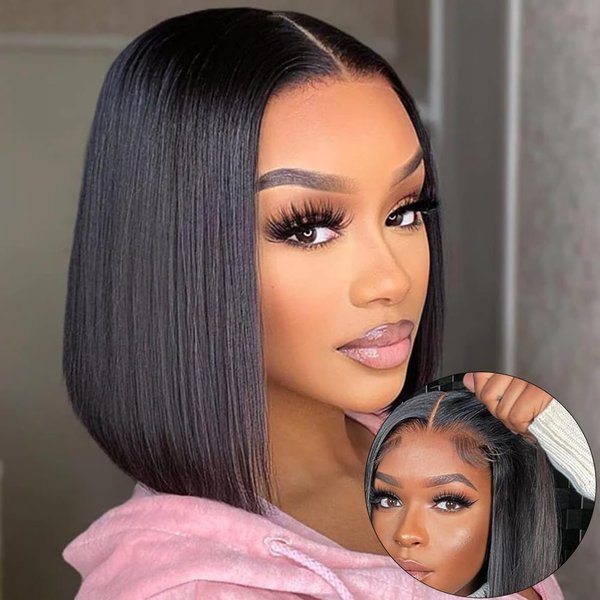 V SHOW Wear and Go Glueless Bob Wigs Human Hair Pre Plucked Pre Cut HD Lace Glueless Bob Wig Human Hair Wear Go Glueless Bob Wig Lace Front Wigs Human Hair for Beginners 180% Density 10Inch