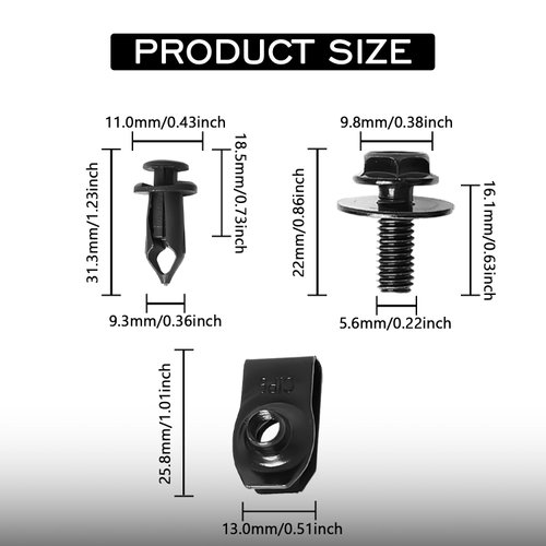 Qboonpt 35PCS Engine Under Cover Splash Shield Body Bolts Screws, Bumper Guard Fender Liner Retainer Rivet Clips, 3 Sets U-Nut Hardware Kits, Replacement for G35 G37 FX35 FX45 (Black)