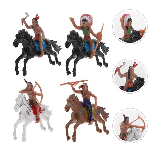 NUOBESTY Indian Model Figures, Horse Riding Plastic Indians Figurines Native American Figures Indians Figures Playset, 8 Pieces