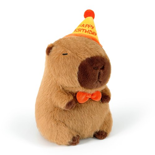 Ditucu Cute Capybara Plush with Happy Birthday Hat Bow Soft Capibara Stuffed Animals Plushies Toys for Birthday Gifts Party Decoration for Kids Brown 9 inch