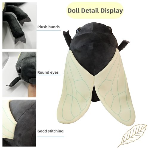 NCAIUNAE Beetle and Cicada Plush Toy Plush Filling Toy Soft Crustacean Animal Toy Soft and Realistic Cicada Filling Animal Plush Pillow Toy Girl and Boy Adult Festival Gift (50CM, Black)