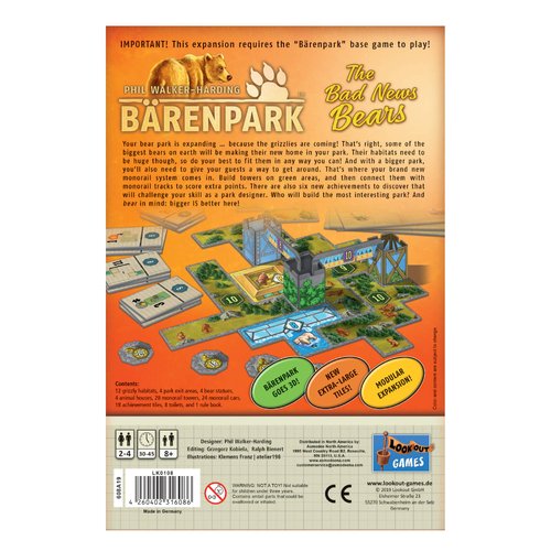 Barenpark Bad News Bears Board Game Expansion | Strategy Game | Fun Zoo Animal Themed Puzzle Game for Adults and Kids | Ages 8+ | 2-4 Players | Average Playtime 30-45 Minutes | Made by Lookout Games