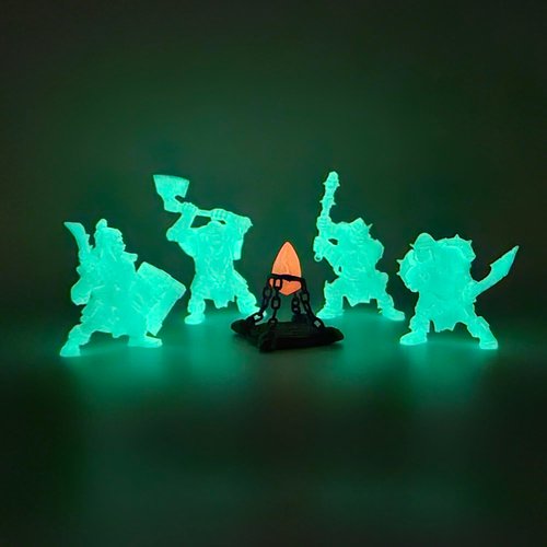 Generic Glowing Orc Warriors & Magic Crystal Set - 5pcs 2ʺ DND Miniatures for Tabletop RPG Games - Unpainted Fantasy Figures