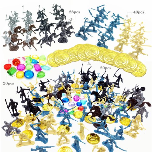 Qiandier Knight Ancient Soldier Figures Toy Middle Ages Army Pirate Action Figure 108pcs Playset WithTreasure Gold Coins and Gems